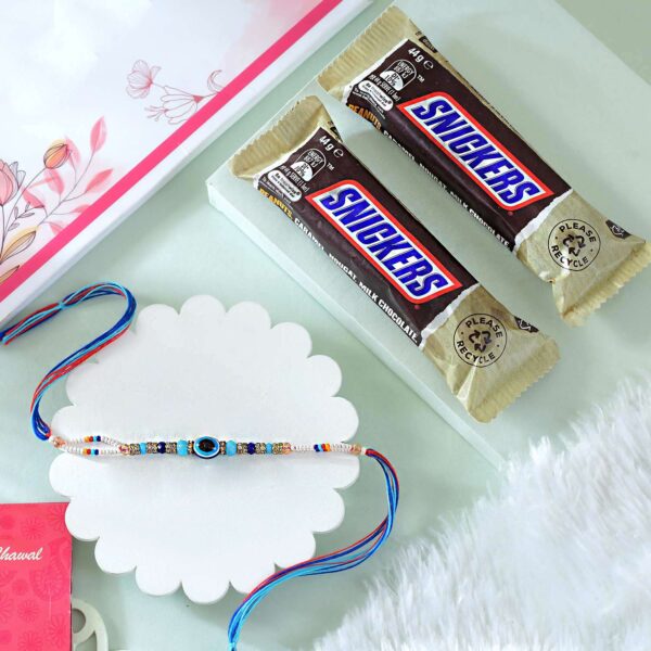 Evil Eye Rakhi With Snickers Chocolates