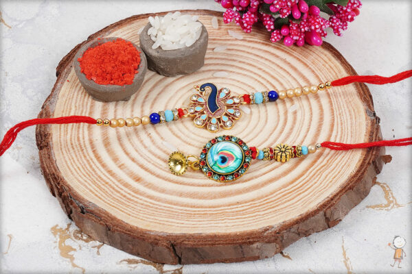 Stunning Peacock Bhaiya Bhabhi Rakhi with Dazzling Diamonds