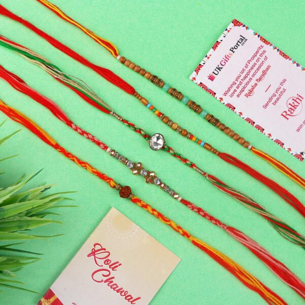 Fascinating Fancy Beads Five Rakhi Set - For UK