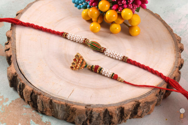 Meenakari Oval Beads with Pearls Bhaiya Bhabhi Rakhi