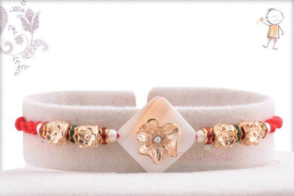 Designer Marble Stone Rakhi with Rose Gold Flower