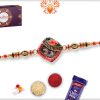 Spiritual Orange Pearls And Diamond With Golden Base Rakhi 5