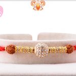 Diamond And Gold Pearl With Rudraksha Rakhi 5