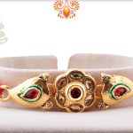 Aishwarya Golden Flower With Golden Pearl Beads Rakhi 4