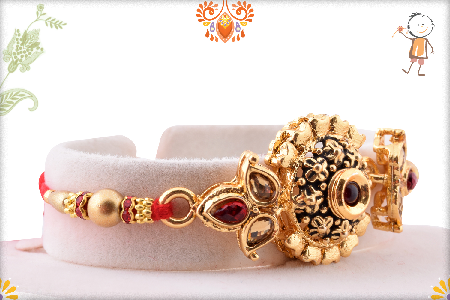 Designer Golden Flower With Golden Pearl Beads Rakhi 2