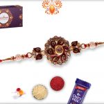 Royal Red Morpankh Flower With Kundan And Stone Rakhi 3