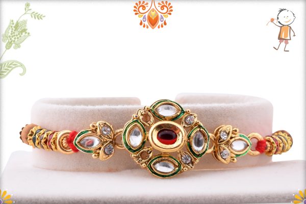 Exclusive Golden Flower With Kundan Rakhi