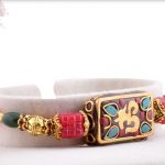 Antique OM Rakhi with Red and Turquoise Blue Stone 6
