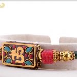 Antique OM Rakhi with Red and Turquoise Blue Stone 7