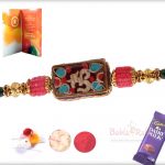 Antique OM Rakhi with Red and Turquoise Blue Stone 8