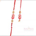 Exclusive Red Bhaiya Bhabhi Rakhi with Kundan and Pearls 3