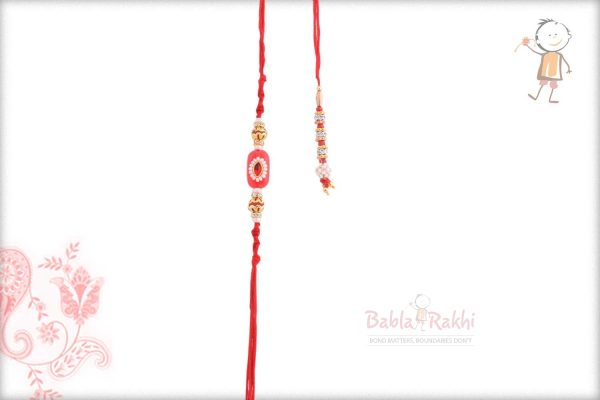 Delicate Red Bhaiya Bhabhi Rakhi with Pearls