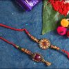 Iconic Colorful Stone With Golden Design and Red Thread Rakhi 3