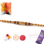 Unique Bracelet Rakhi with Rudraksh Diamond Sandalwood Beads 3
