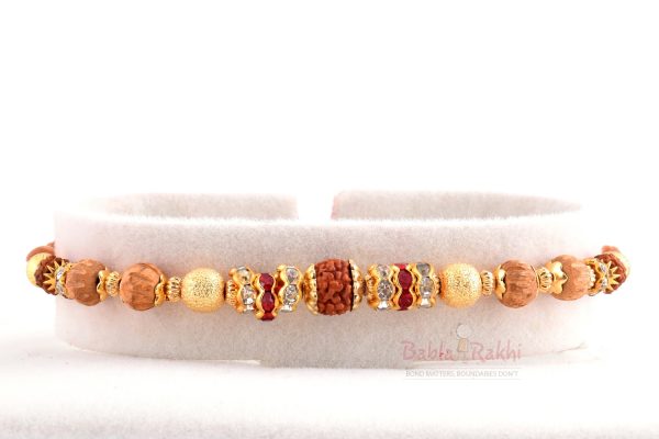 Rudraksh Wooden Beads Gold Plates Rakhi