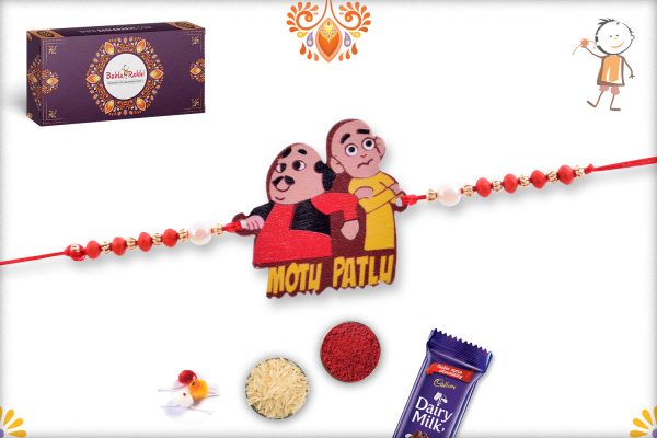 Naughty Motu Patlu with Pearl Beads Rakhi