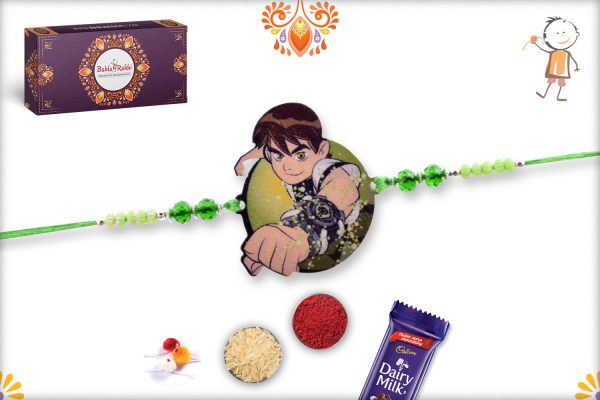 Powerful Ben Ten with Green Pearl Rakhi