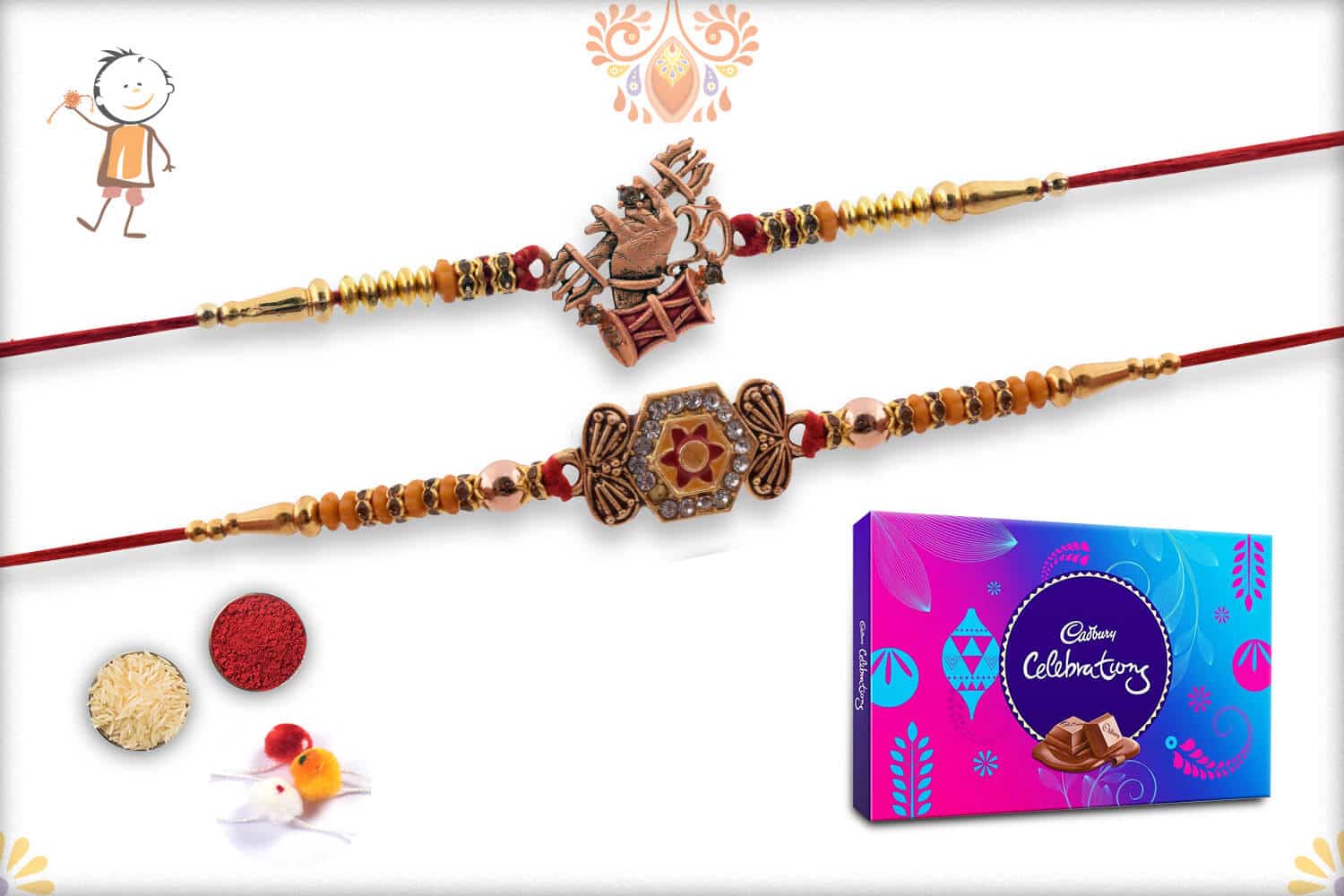 Two Set Rakhi with Cadbury Celebrations (Big) - Babla Rakhi