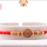 Golden Trendy Flower With Wooden Pearl Rakhi 5