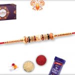 Classic And Elegant Combination Of Golden And Wooden Pearl Rakhi 5