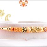 Stunning Wooden Beads Flower And Gold Rakhi 6