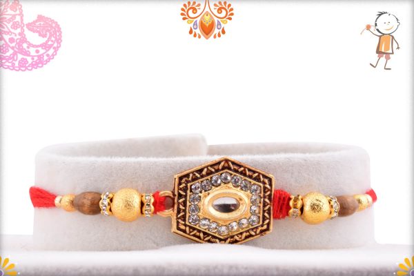 Antique Metalique Hexagon Shape Rakhi With Diamond