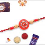 Antique Red Marble and Kundan Rakhi With Gold Pearl Beads 7