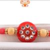 Antique Red Marble and Kundan Rakhi With Gold Pearl Beads 5