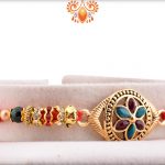 Antique Golden Metalique Designer With Colorful Stones Rakhi 6