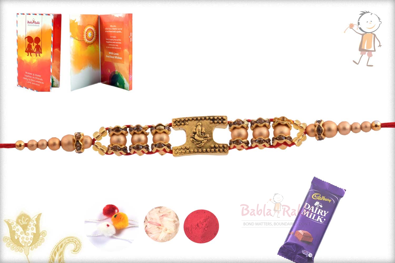 Exclusive Ganpati Rakhi with Golden Beads 3