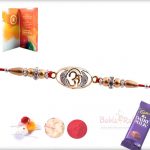 Exclusive Golden OM Rakhi with Beads and Diamond Rakhi 4