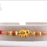 Golden Elephant Rakhi with Sandalwood Beads 3