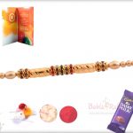 Beautiful Golden Long Beads Rakhi with Diamond Rings 4