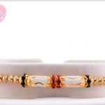 Beautiful White-Golden Long Beads Rakhi with Diamond Rings 3