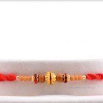 Designer Golden Beads Rakhi with Red Diamond Rings 3