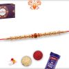 Golden Pearls Beads With Single Rudraksha Rakhi 7