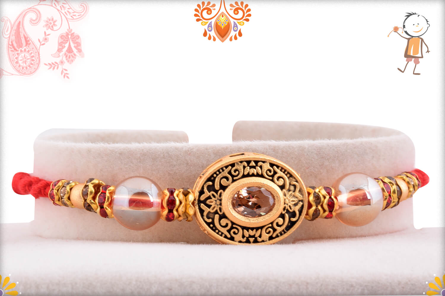 Unique Metalique Designer Rakhi With Stone In Center