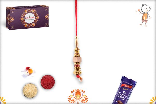 Beautiful Metalique and Golden Design With Wooden Bead Lumba Rakhi