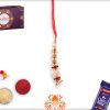 Beautiful Combination Of White Pearl Flower And Golden Beads Lumba Rakhi 3