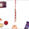 Beautiful Combination Of White Pearl Flower And Red Beads Lumba Rakhi 3