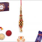 Dazzling Golden Flower And Golden Beads Lumba Rakhi 3