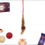 Enchanting Golden Finishing Lumba Rakhi With Rudraksha