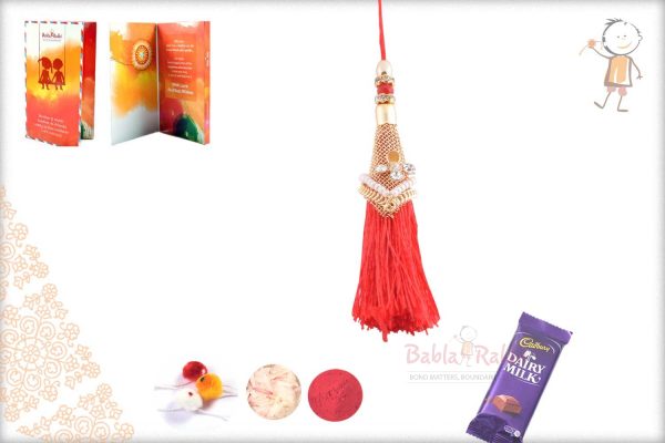 Elegant Red Thread with Golden Net Bhabhi Rakhi
