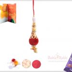 Elegant Red Velvet Bead with Golden Leaf Bhabhi Rakhi 3