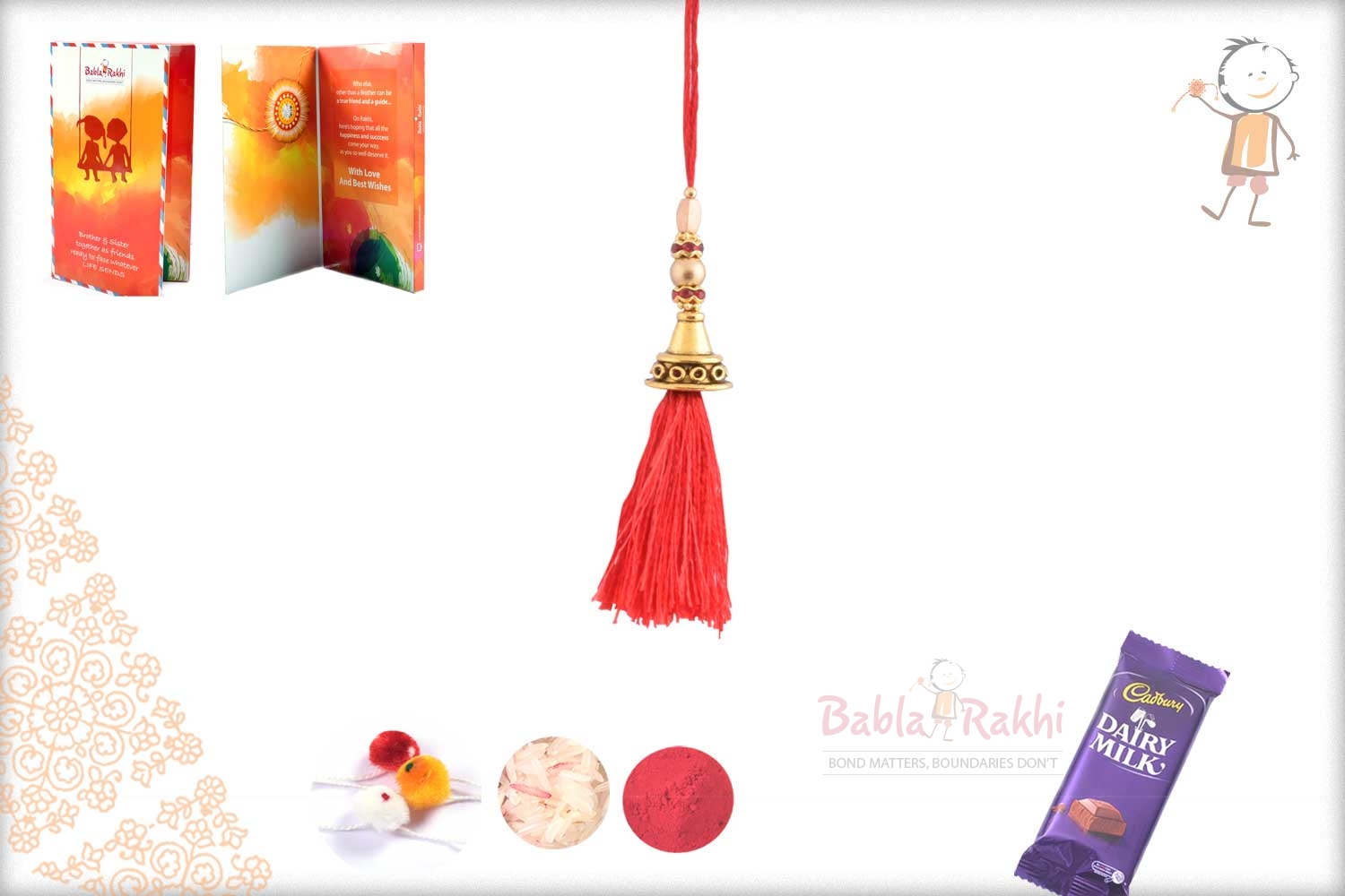 Elegant Red Thread with Pearls Bhabhi Rakhi 1
