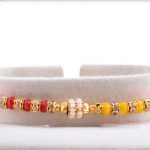 Designer Red-Yellow Beads Rakhi with Pearl Ring 4