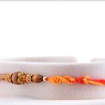 Handcrafted Sandalwood Beads Rakhi with Diamond Rings 5