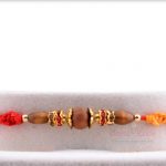 Handcrafted Sandalwood Beads Rakhi with Diamond Rings 4