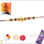 Golden Bead Rakhi with Multicolor Beads 6