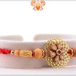 Simple Golden Flower With Wooden Pearl Rakhi
